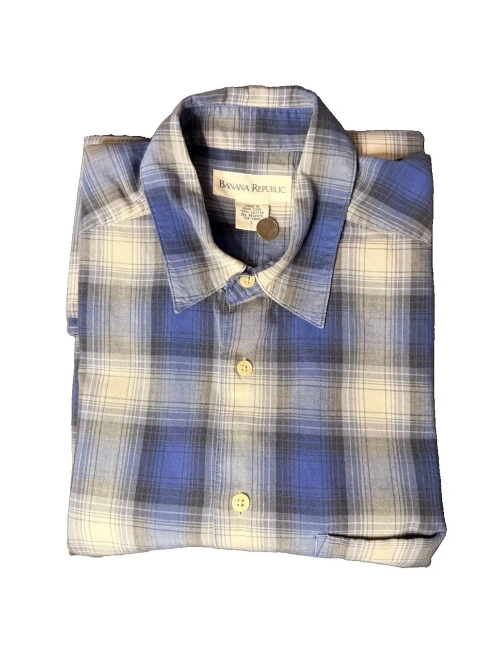 Banana Republic Blue and White Plaid Button-Down Shirt
